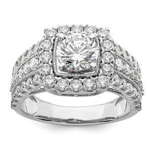 14k White Gold 1 1/3 carat Lab Grown Diamond VS/SI+ G+ 1 carat Center Round Semi Mount Engagement Ring