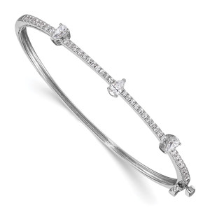 14k White Gold 1 1/4 carat Lab Grown Diamond VS/SI+ G+ Round and Pear Hinged Bangle Bracelet