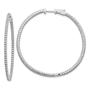 14k White Gold 1 1/4 carat Lab Grown Diamond VS/SI+ G+ Round In and Out Safety Clasp Hoop Earrings