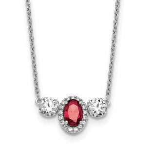 14k White Gold 1 1/8 carat Lab Grown Diamond VS/SI+ G+ and Created Ruby Complete Three Stone 16 inch Necklace