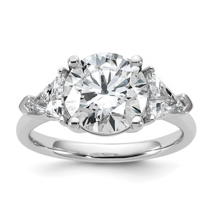 14k White Gold 1 1/8 carat Lab Grown Diamond VS/SI+ G+ Triangle 3 carat Round Semi Mount Three Stone Engagement Ring