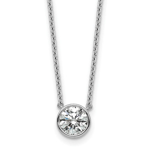 14k White Gold 1 carat Certified Lab Grown Diamond VS+ F+ Round Complete Bezel Set 18 inch Necklace
