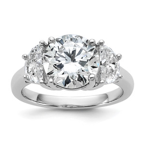 14k White Gold 1 carat Lab Grown Diamond VS/SI+ G+ 3 carat Center Round Semi Mount Three Stone Engagement Ring