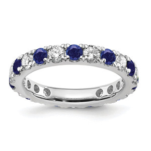 14k White Gold 1 carat Lab Grown Diamond VS/SI+ G+ and Lab Created Blue Sapphire Size 5.5 Eternity Band