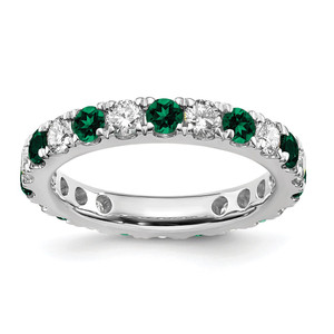 14k White Gold 1 carat Lab Grown Diamond VS/SI+ G+ and Lab Created Emerald Size 6.5 Eternity Band