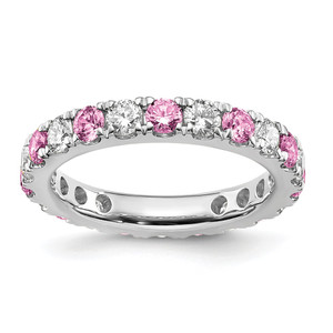 14k White Gold 1 carat Lab Grown Diamond VS/SI+ G+ and Lab Created Pink Sapphire Size 5.5 Eternity Band