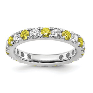 14k White Gold 1 carat Lab Grown Diamond VS/SI+ G+ and Lab Created Yellow Sapphire Size 6 Eternity Band