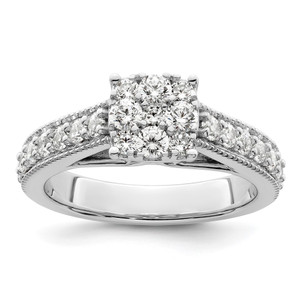 14k White Gold 1 carat Lab Grown Diamond VS/SI+ G+ Complete Cluster Engagement Ring - RM-1543DB47-5974