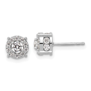 14k White Gold 1 carat Lab Grown Diamond VS/SI+ G+ Complete Round Fashion Halo Post Earrings