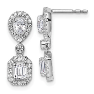 14k White Gold 1 carat Lab Grown Diamond VS/SI+ G+ Complete Two Stone Dangle Halo Post Earrings