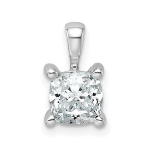 14k White Gold 1 carat Lab Grown Diamond VS/SI+ G+ Cushion Complete Four Prong Pendant