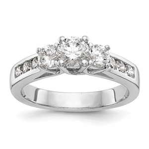 14k White Gold 1 carat Lab Grown Diamond VS/SI+ G+ Round Complete Three Stone Engagement Ring - RM-127AD343-5137