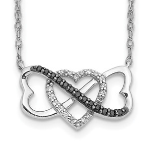 14k White Gold 1/10 carat Black and White Diamond Heart Infinity 17 inch Necklace