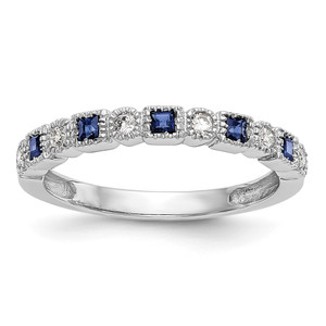 14k White Gold 1/10 carat Diamond and Blue Sapphire Complete Band - RM-28AC79B5-2544