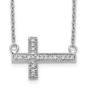 14k White Gold 1/10 carat Diamond Sideways Cross 18 inch Necklace - PM-0D5FF4C5-3142
