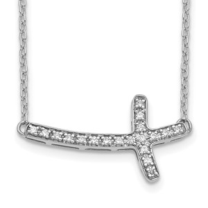 14k White Gold 1/10 carat Diamond Sideways Cross 18 inch Necklace - PM-671843F3-7238