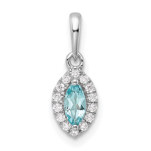 14k White Gold 1/10 carat Lab Grown Diamond VS/SI+ G+ and Aquamarine March Birthstone Pendant
