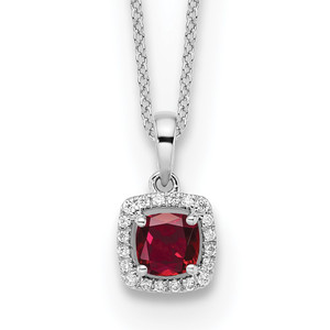 14k White Gold 1/10 carat Lab Grown Diamond VS/SI+ G+ and Created Ruby Complete 18 inch Pendant Necklace