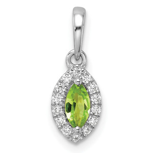 14k White Gold 1/10 carat Lab Grown Diamond VS/SI+ G+ and Peridot August Birthstone Pendant