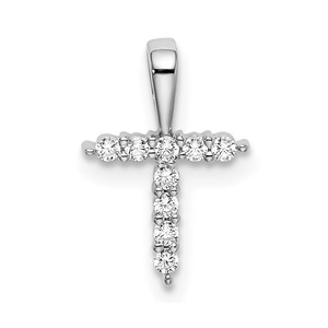 14k White Gold 1/10 carat Lab Grown Diamond VS/SI+ G+ Complete Letter T Initial Pendant