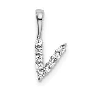 14k White Gold 1/10 carat Lab Grown Diamond VS/SI+ G+ Complete Letter V Initial Pendant