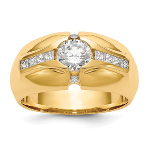 14K (Holds 3/4 carat (5.5mm) Round Center) 1/2 carat Diamond Men's Semi-Mount Ring