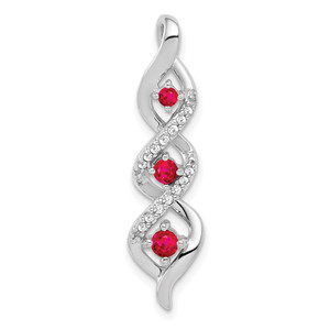 14k White Gold 1/15 carat Lab Grown Diamond VS/SI+ G+ and Lab Created Ruby Twist Chain Slide Pendant