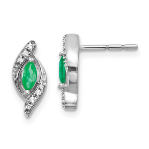 14k White Gold 1/15Ct Diamond and Emerald Earrings