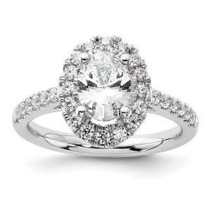 14k White Gold 1/2 carat Lab Grown Diamond VS/SI+ G+ 1 carat Center Oval Semi Mount Halo Engagement Ring