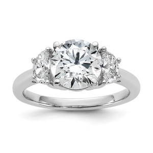 14k White Gold 1/2 carat Lab Grown Diamond VS/SI+ G+ 2 carat Center Round Semi Mount Three Stone Engagement Ring