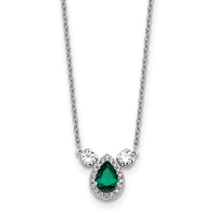 14k White Gold 1/2 carat Lab Grown Diamond VS/SI+ G+ and Created Emerald Complete Three Stone 16 inch Necklace