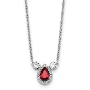 14k White Gold 1/2 carat Lab Grown Diamond VS/SI+ G+ and Created Ruby Complete Three Stone 16 inch Necklace