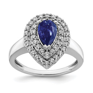 14k White Gold 1/2 carat Lab Grown Diamond VS/SI+ G+ and Lab Created Blue Sapphire Fashion Ring - RM-46625480-3620