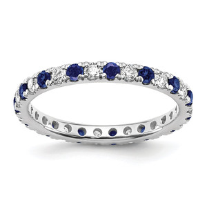 14k White Gold 1/2 carat Lab Grown Diamond VS/SI+ G+ and Lab Created Blue Sapphire Size 7 Eternity Band