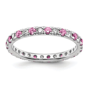 14k White Gold 1/2 carat Lab Grown Diamond VS/SI+ G+ and Lab Created Pink Sapphire Size 7 Eternity Band