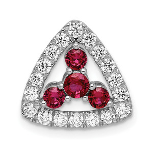 14k White Gold 1/2 carat Lab Grown Diamond VS/SI+ G+ and Lab Created Ruby Triangle Complete Chain Slide Pendant
