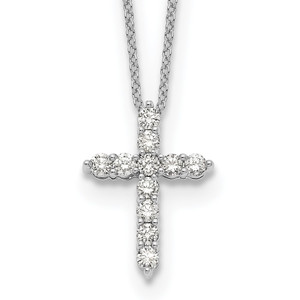 14k White Gold 1/2 carat Lab Grown Diamond VS/SI+ G+ Complete 18 inch Cross Pendant Necklace