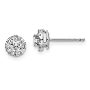 14k White Gold 1/2 carat Lab Grown Diamond VS/SI+ G+ Round Halo Post Earrings