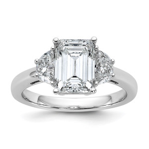 14k White Gold 1/2 carat Lab Grown Diamond VS/SI+ G+ Semi Mount Emerald and Half Moon Three Stone Engagement Ring - RM-96D2918D-6064