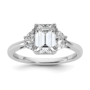 14k White Gold 1/2 carat Lab Grown Diamond VS/SI+ G+ Semi Mount Emerald and Half Moon Three Stone Engagement Ring - RM-CBAF6DF9-9981