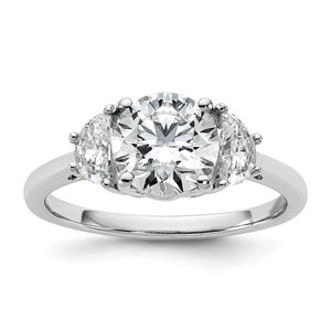 14k White Gold 1/2 carat Lab Grown Diamond VS+ F+ 1 1/2 carat Center Round Semi Mount Three Stone Engagement Ring