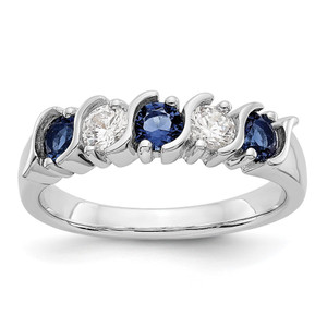14k White Gold 1/3 carat Diamond and Blue Sapphire Complete Band - RM-833F29C2-1481