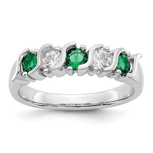 14k White Gold 1/3 carat Diamond and Emerald Complete Band - RM-C82C907A-2903