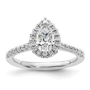 14k White Gold 1/3 carat Lab Grown Diamond VS/SI+ G+ 3/4 carat Center Pear Semi Mount Halo Engagement Ring