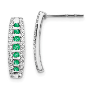 14k White Gold 1/3 carat Lab Grown Diamond VS/SI+ G+ and Created Emerald Complete Fashion Post Earrings - EM-8EB16B41-1330