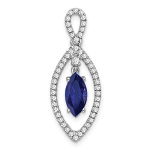 14k White Gold 1/3 carat Lab Grown Diamond VS/SI+ G+ and Lab Created Blue Sapphire Chain Slide Pendant