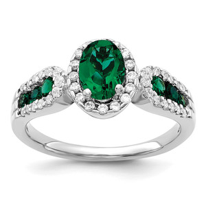 14k White Gold 1/3 carat Lab Grown Diamond VS/SI+ G+ and Oval Lab Created Emerald Ring