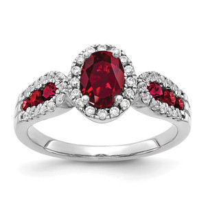 14k White Gold 1/3 carat Lab Grown Diamond VS/SI+ G+ and Oval Lab Created Ruby Ring