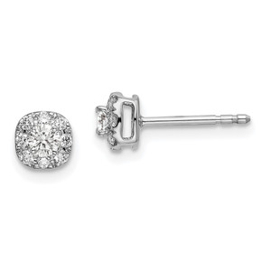14k White Gold 1/3 carat Lab Grown Diamond VS/SI+ G+ Complete Cushion Halo Post Earrings