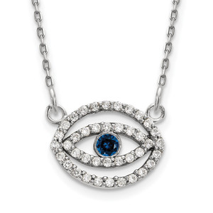 14k White Gold 1/4 carat Diamond and Sapphire Evil Eye 18 inch Necklace
